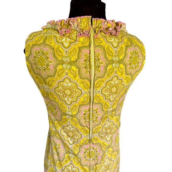 Vintage 60’s McMullen Chartreuse Yellow Ruffle Sleeveless Maxi Dress XS Small - Picture 8 of 10